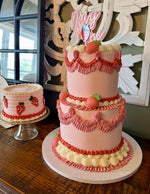 1st birthday strawberry acrylic cake topper | Charm - stylish cake sign for baby girls first Birthday - berry - pink