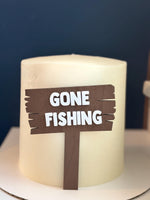 Gone Fishing wood acrylic cake topper or Charm - stylish cake sign for baby Birthday - men | Fish | outdoor