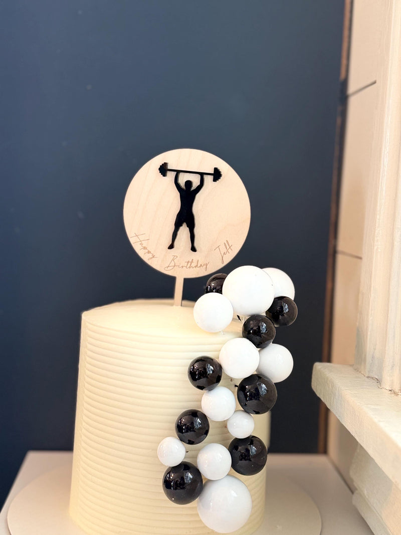 Workout | lifting wood & acrylic cake topper