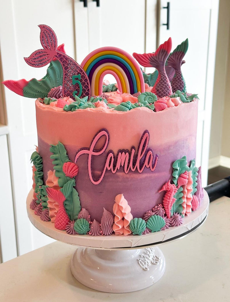 Personalized mermaid tail themed acrylic cake topper