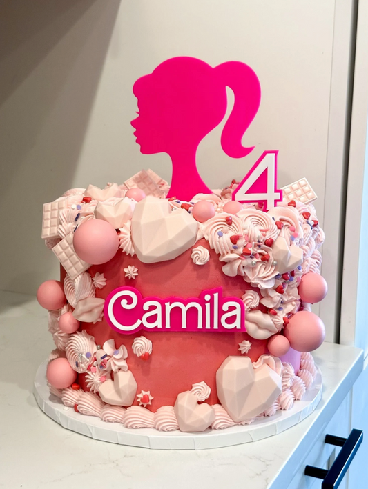 Personalized doll Pink themed acrylic cake topper