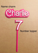 Personalized doll Pink themed acrylic cake topper