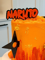 Naruto Ninja orange and black acrylic cake topper with 2 shuriken stars