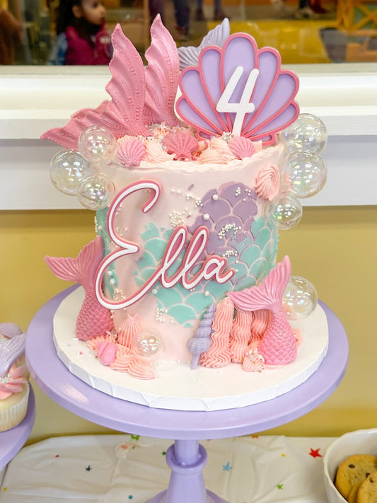Personalized mermaid themed acrylic cake topper - Charm - under the sea | ocean | shell | birthday girl party celebration number age