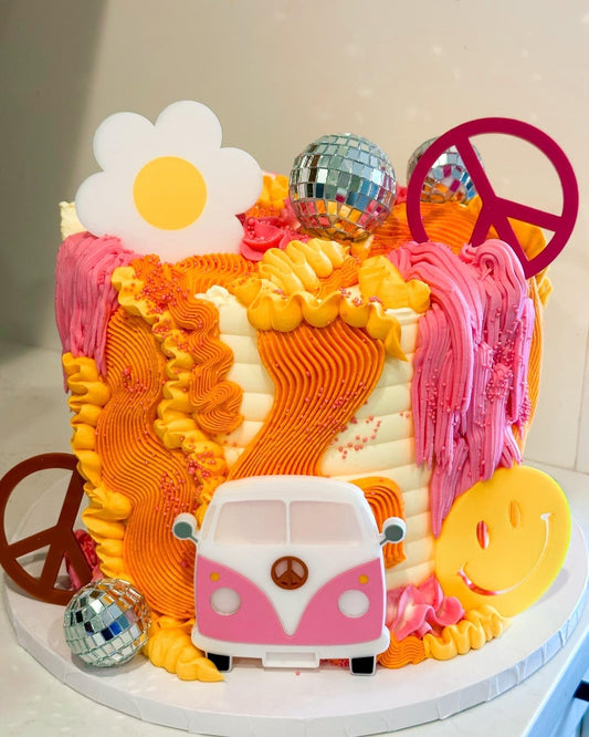 Groovy hippy 70’s birthday acrylic cake topper | Charm - stylish cake sign | two groovy | girls boys Birthday - peace | love- 5 piece set