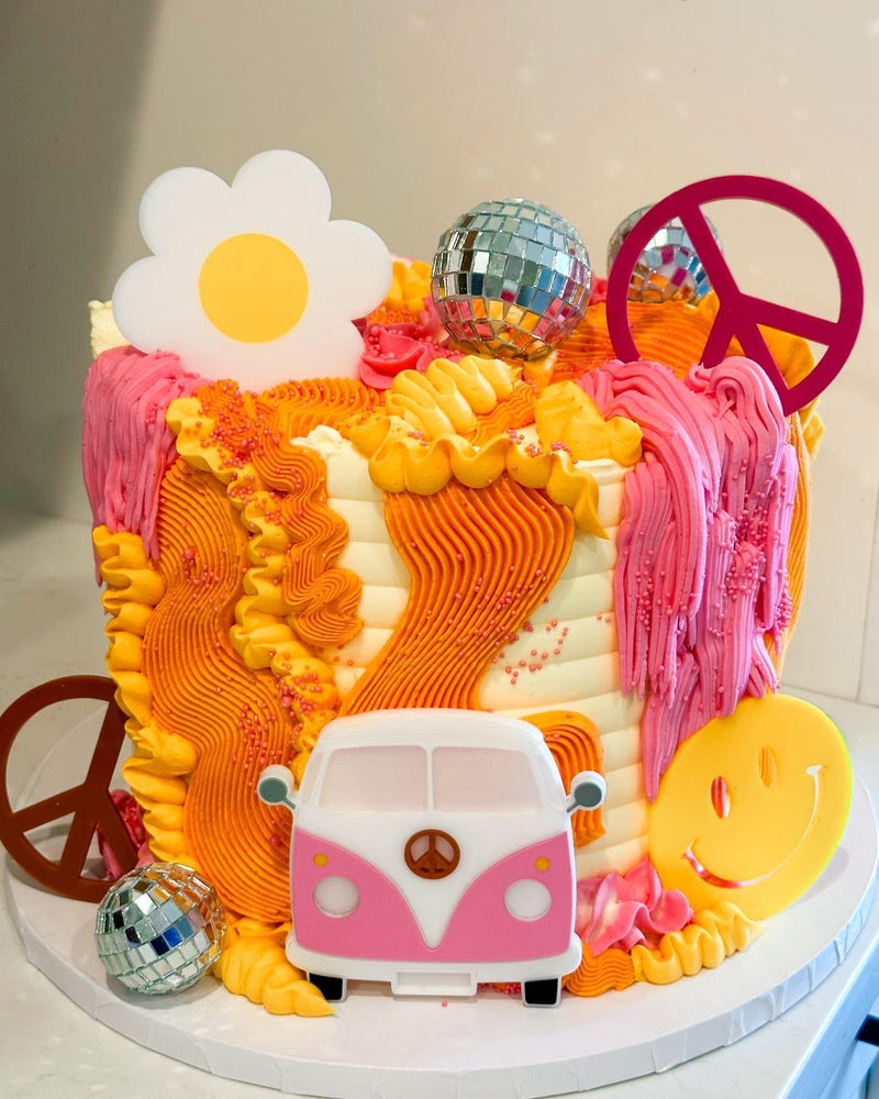 Groovy hippy 70’s birthday acrylic cake topper - 5 piece set