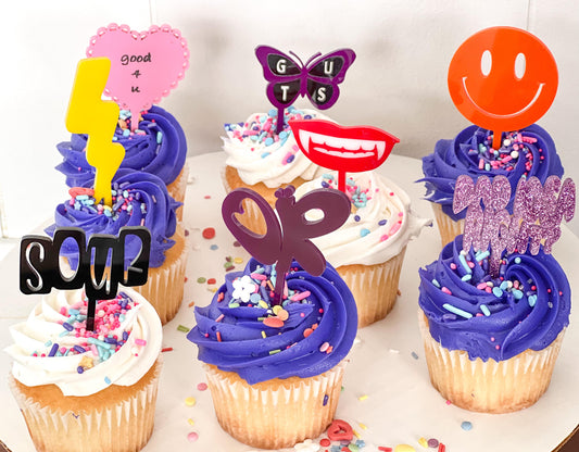 Olivia Rodrigo Guts tour themed acrylic cupcake toppers - Charm - party celebration favors | 8 pack- different toppers