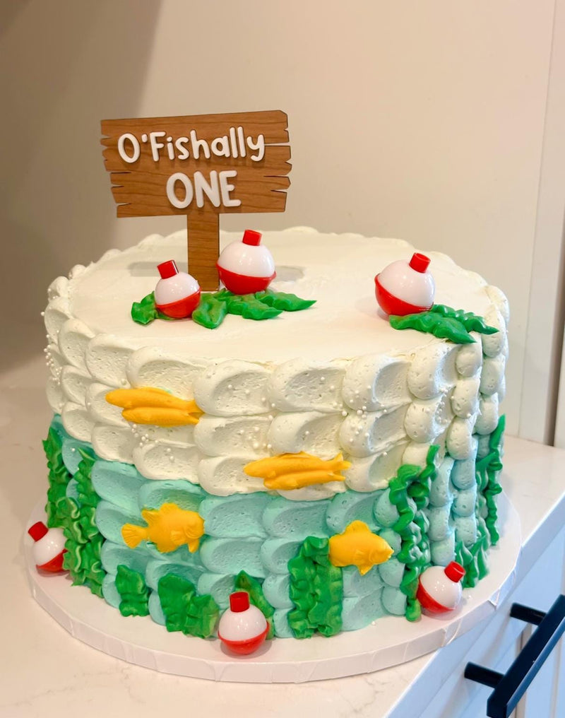 1st birthday O'Fishally One wood  acrylic cake topper