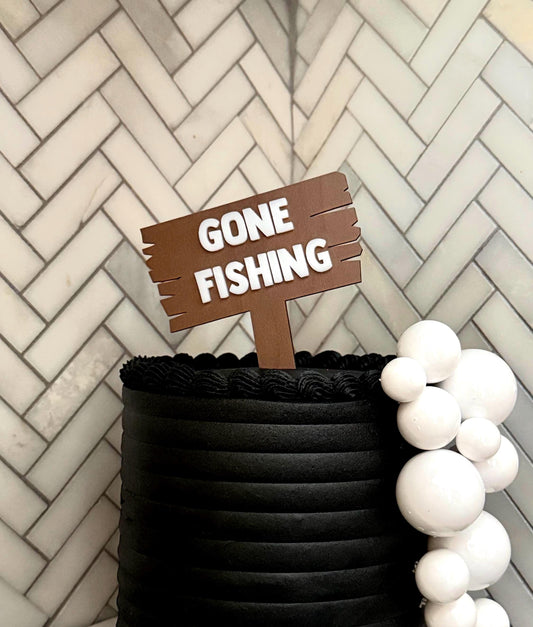 Gone Fishing wood acrylic cake topper or Charm - stylish cake sign for baby Birthday - men | Fish | outdoor