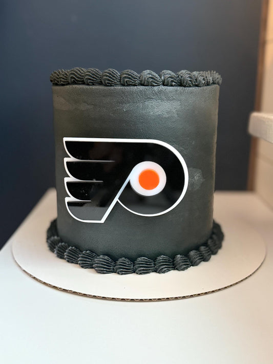 Philadelphia Flyers NHL ice hockey themed acrylic cake topper - Charm - stylish cake sign for birthday party celebration black orange gritty