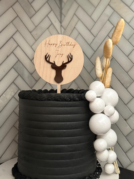 Hunting wood & acrylic cake topper | Charm - stylish cake sign for men | boys | kids Birthday | deer | outdoor | bday | hunting | antlers