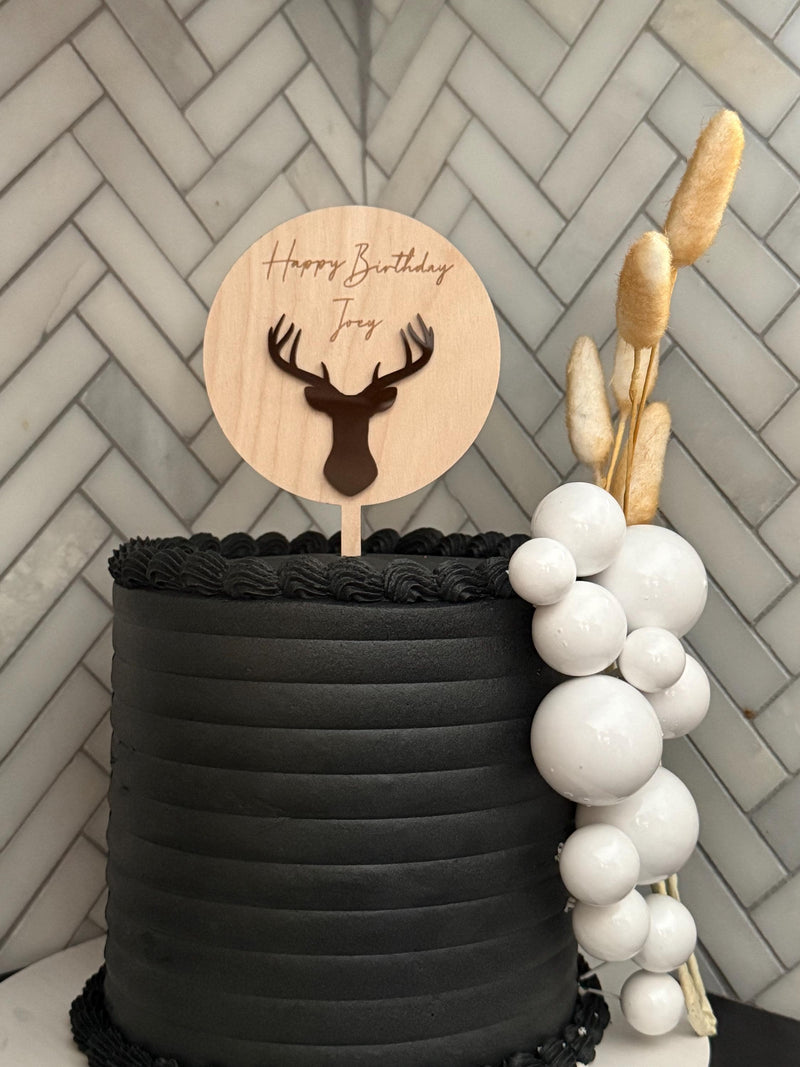 Hunting wood & acrylic cake topper