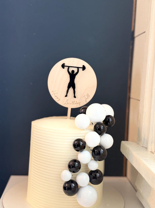 Workout | lifting wood & acrylic cake topper | Charm - stylish cake sign | Birthday | CrossFit | muscles | bday | power | gym