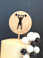 Workout | lifting wood & acrylic cake topper | Charm - stylish cake sign | Birthday | CrossFit | muscles | bday | power | gym