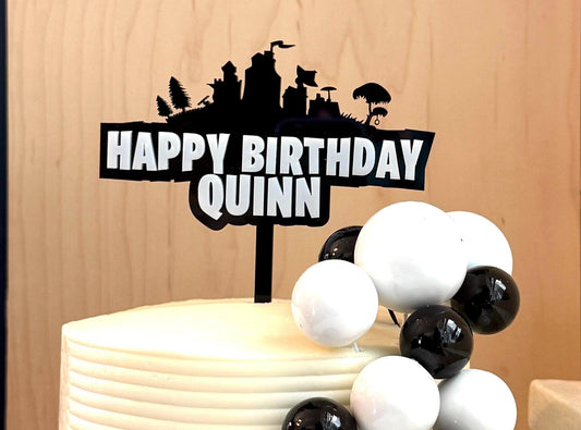 Fortnite double layer acrylic cake topper or Charm - stylish cake sign for kids boys Birthday - video gamer | gamer